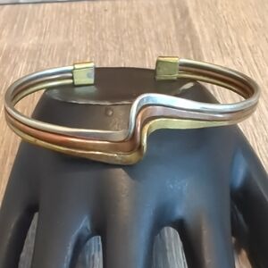 Vintage Tri-Tone Wave Copper Bronze Cuff